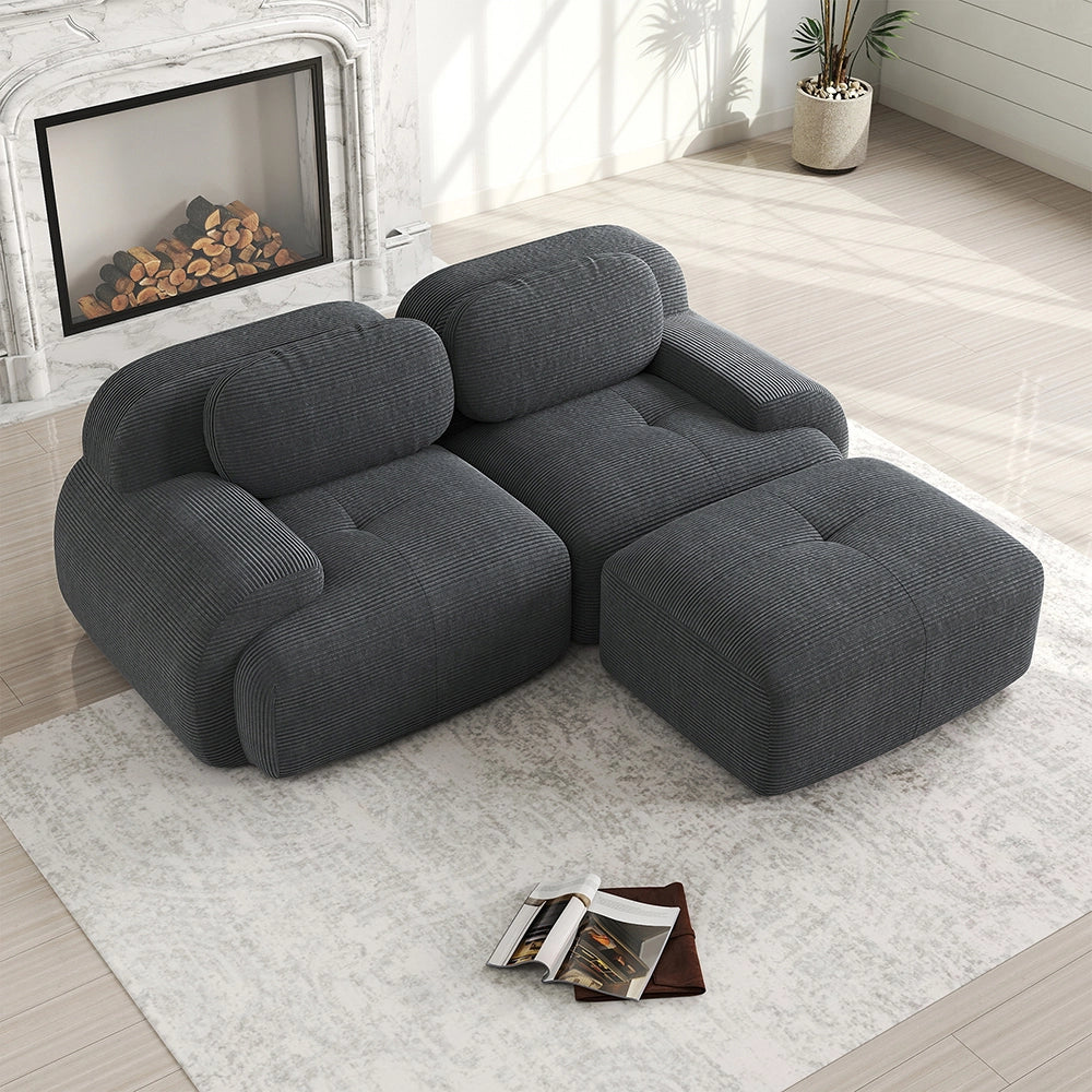 Divano angolare 82" velluto morbido - Xylo - Modulare, senza montaggio, imbottitura elastica, grigio