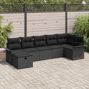 Set Divano da Giardino con cuscino 7 pcs Nero Poly Rattan