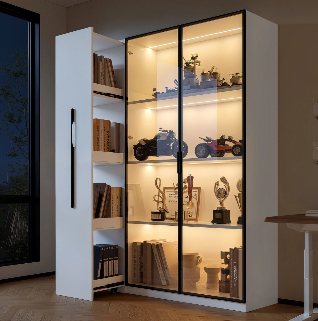 Vetrina LED in MDF con vano laterale, 110,5 × 35 × 160 cm