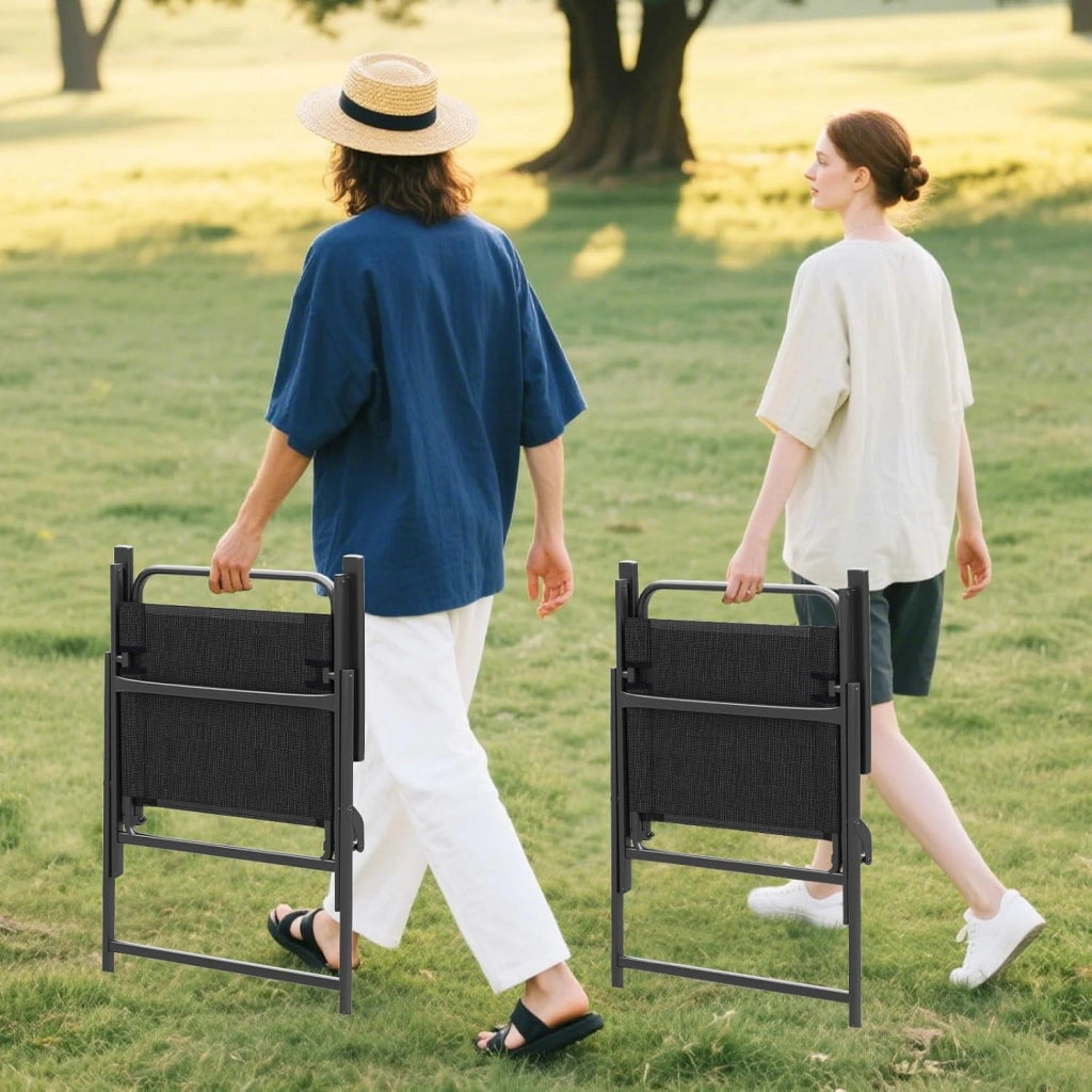 Set di 2 Sedie da Giardino Pieghevoli, Sedie da Spiaggia con Schienale e Braccioli, Poltrone da Campeggio, Sedia Esterno per Veranda, Balcone e Piscina, Portata 150 kg