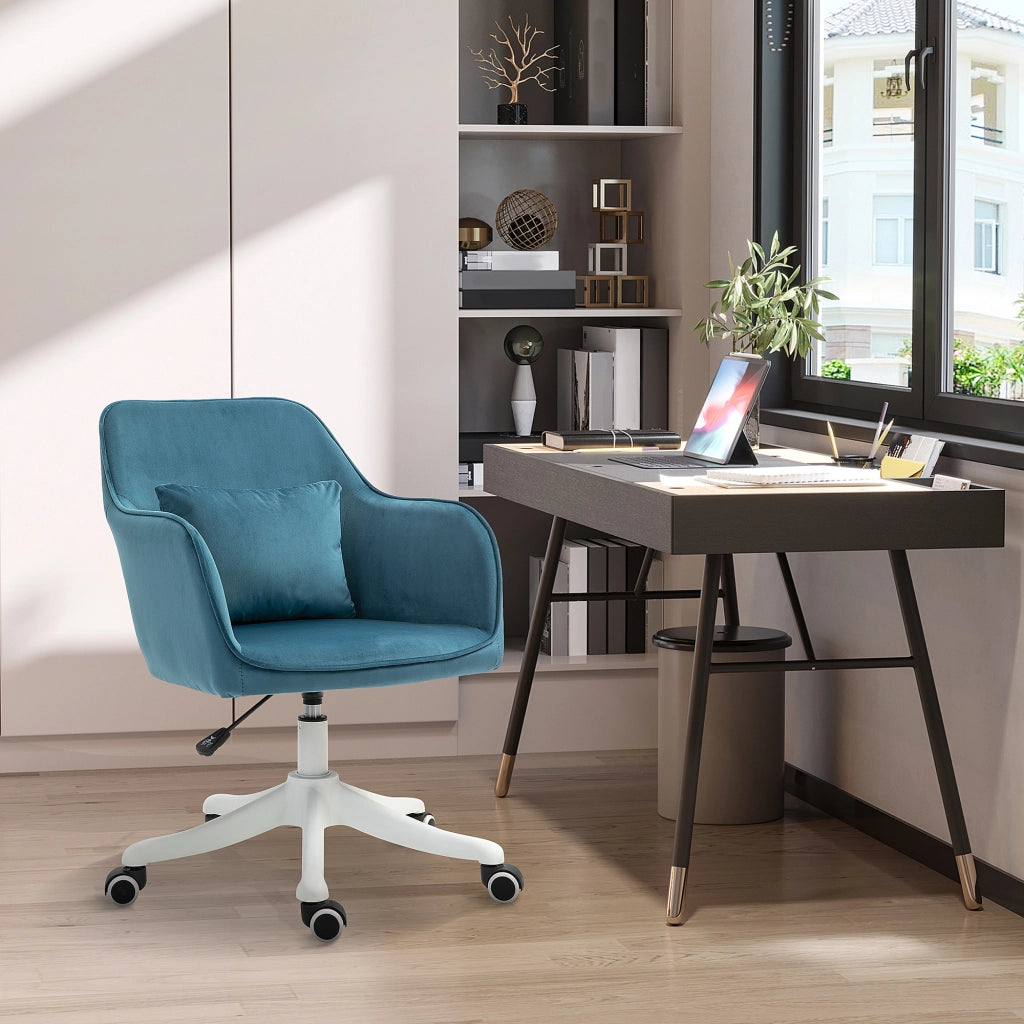 Sedia da Ufficio in Velluto ¨C Xylo ¨C Blu con Cuscino Lombare e Rotazione 360¡ã