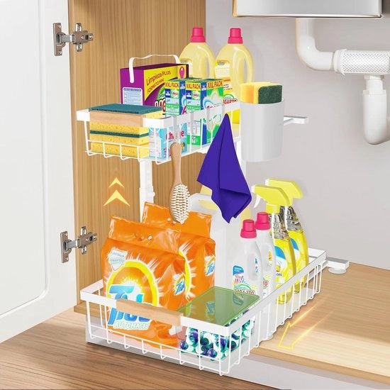 Organizzatore per sotto-sink Keukenorganizer - Cassetto in metallo regolabile in altezza con pannelli esterni estraibili