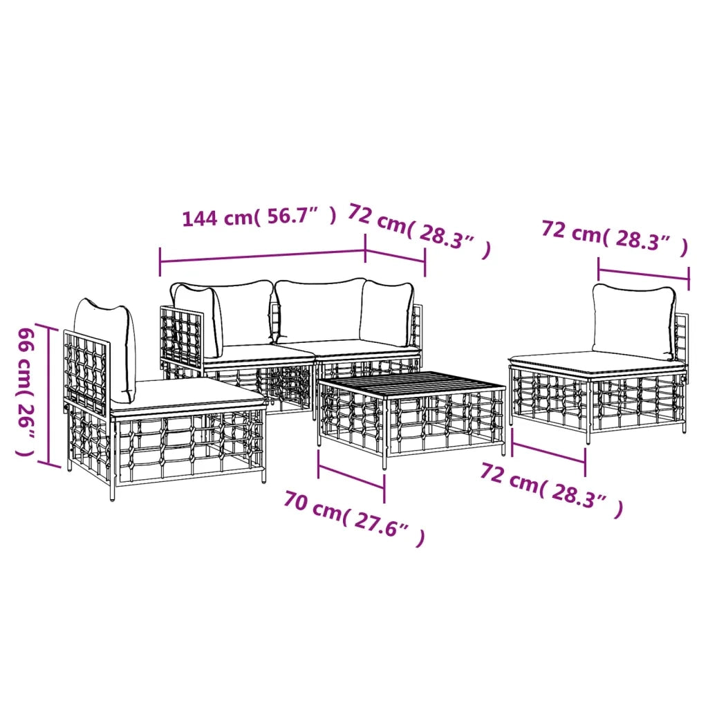 Set Divani da Giardino 5 pz | Set Salotto da Giardino con Cuscini Antracite in Polyrattan