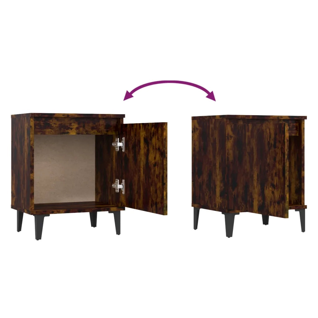 Comodini con Gambe in Metallo Rovere Fumo 40x30x50 cm 813117