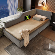 LETTO Contenitore 90x200 cm in velluto grigio con lampada da lettura e USB-C