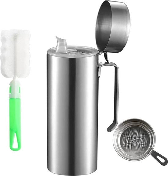 Dispensatore di olio d'oliva in acciaio inossidabile set di setaccio e pennello con filtro riutilizzabile contenitore per olio e aceto in silicone - 20 oz