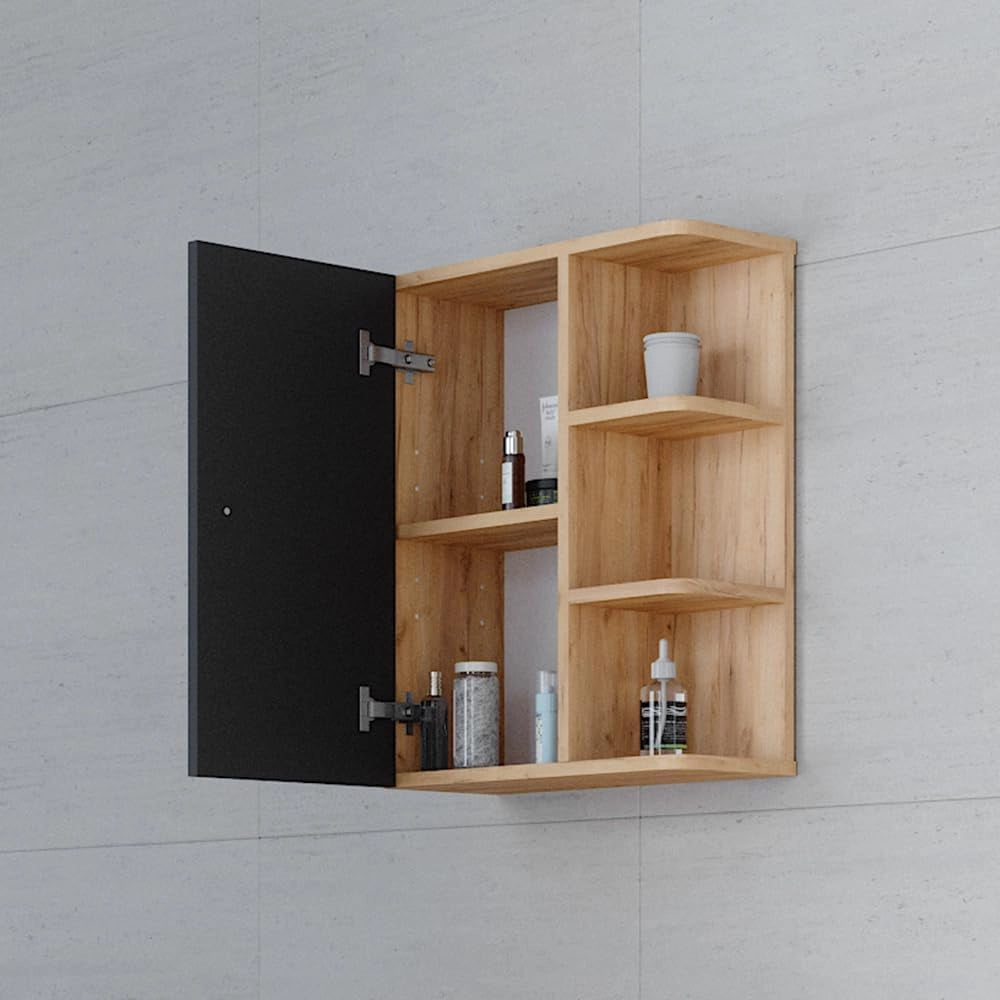 Mobile bagno Fynn, Antracite, 47.2 x 59.2 cm, per montaggio a parete con ripiani aperti