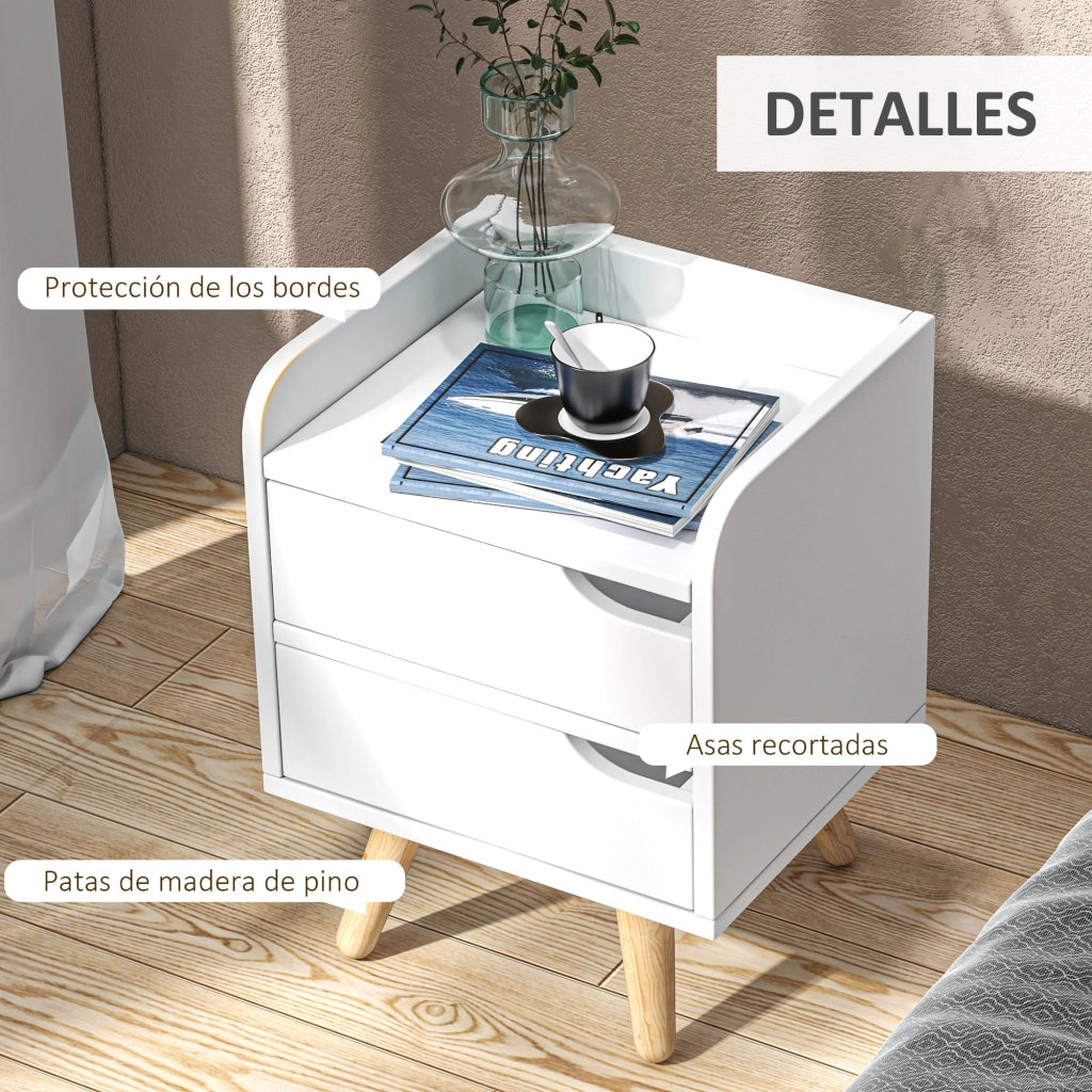 Tavolino con 2 Cassetti ¨C Zephmum ¨C 33x28x42 cm Bianco Legno