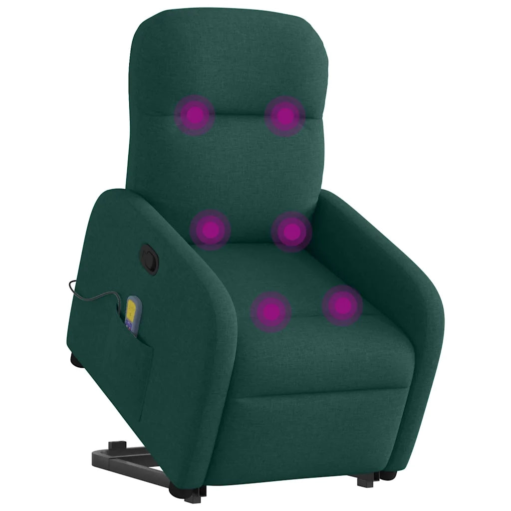 Poltrona Alzapersona Massaggiante | Sedia Relax Verde Scuro in Tessuto