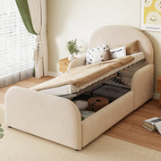 Letto per bambini imbottito 90x200 cm con contenitore idraulico e sponde di sicurezza