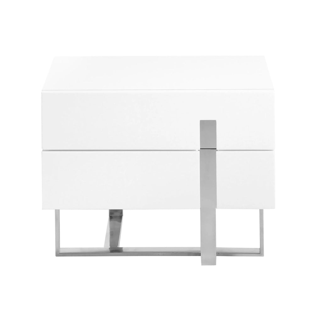 Comodino legno bianco e acciaio cromato