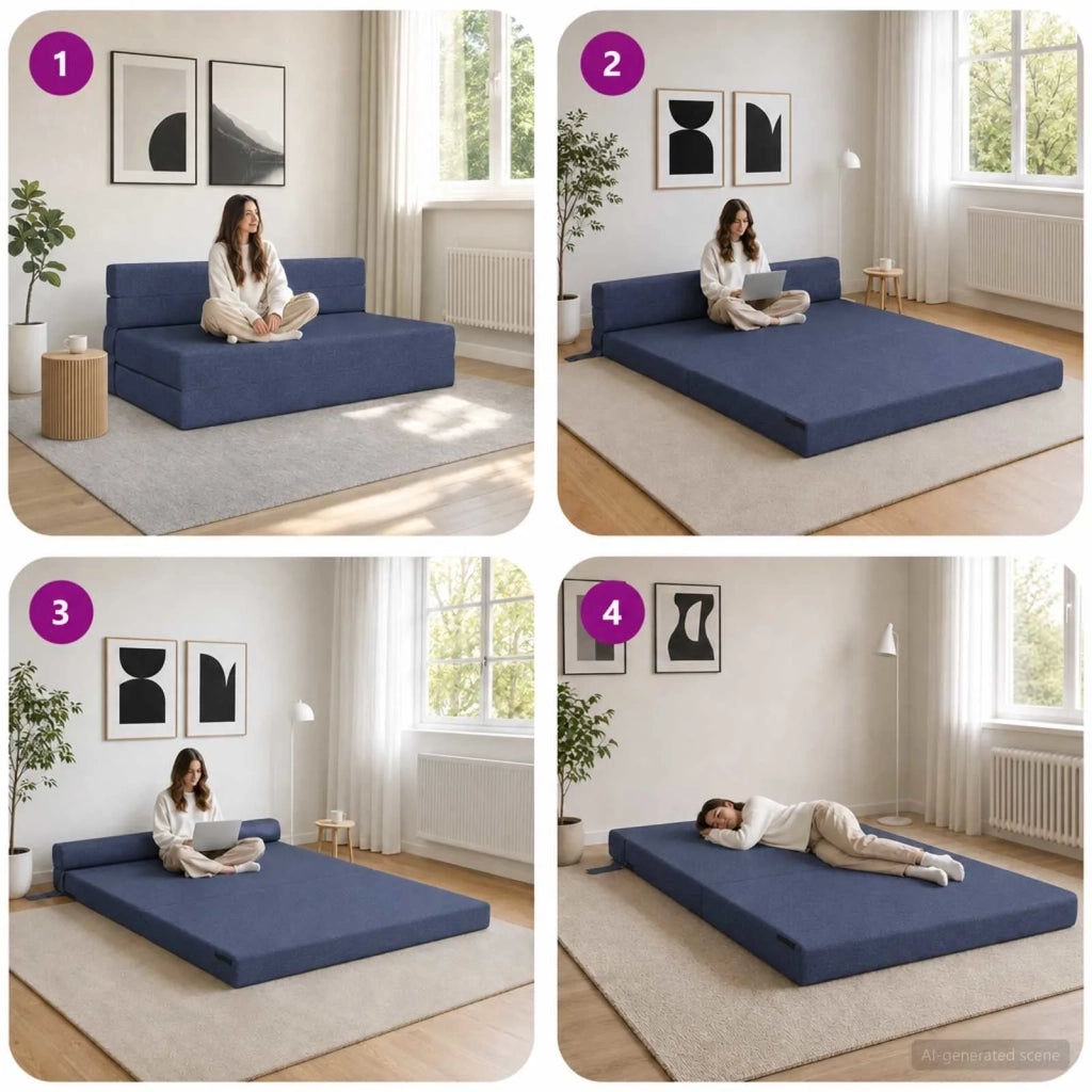 Divano Letto Pieghevole Blu 152 x 86,5 x 60 cm Tessuto 900124