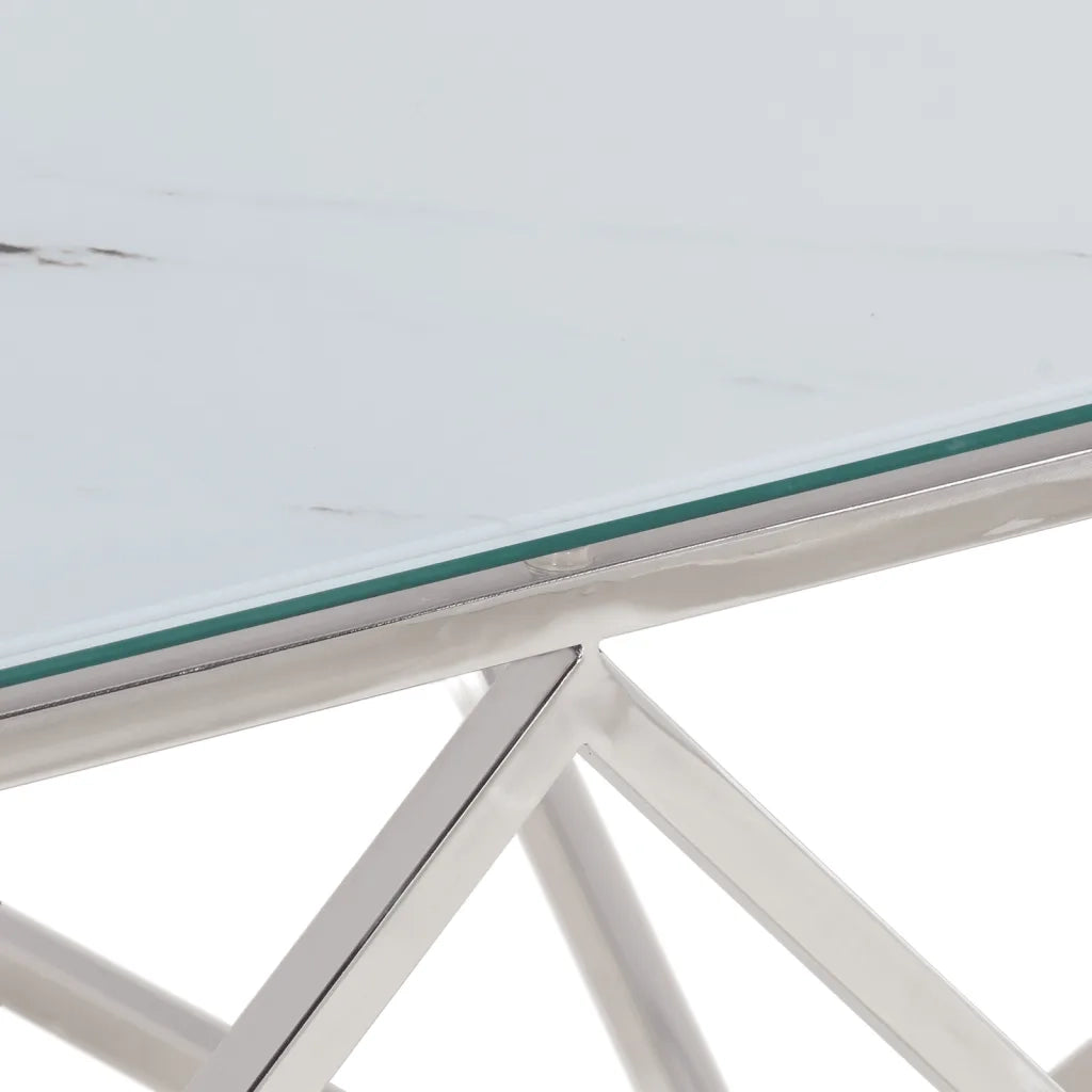 Tavolino Salotto Argento Acciaio Inossidabile Vetro Temperato 349979