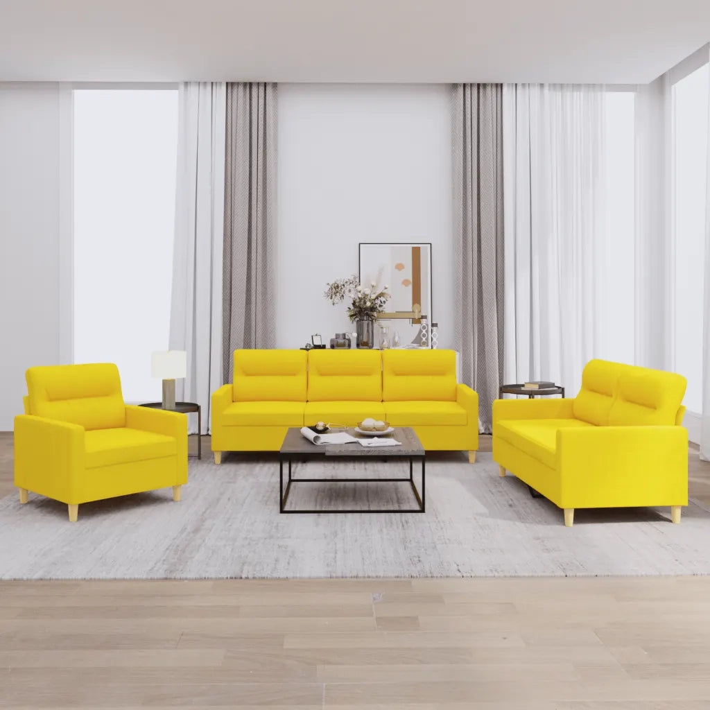 Set di Divani 3 pz con Cuscini Giallo Chiaro in Tessuto 3201541