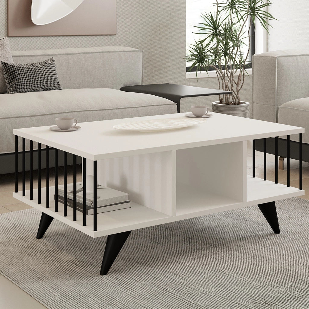 Dogliani, Tavolino da Salotto con Piedini, 90x60x40h cm Bianco