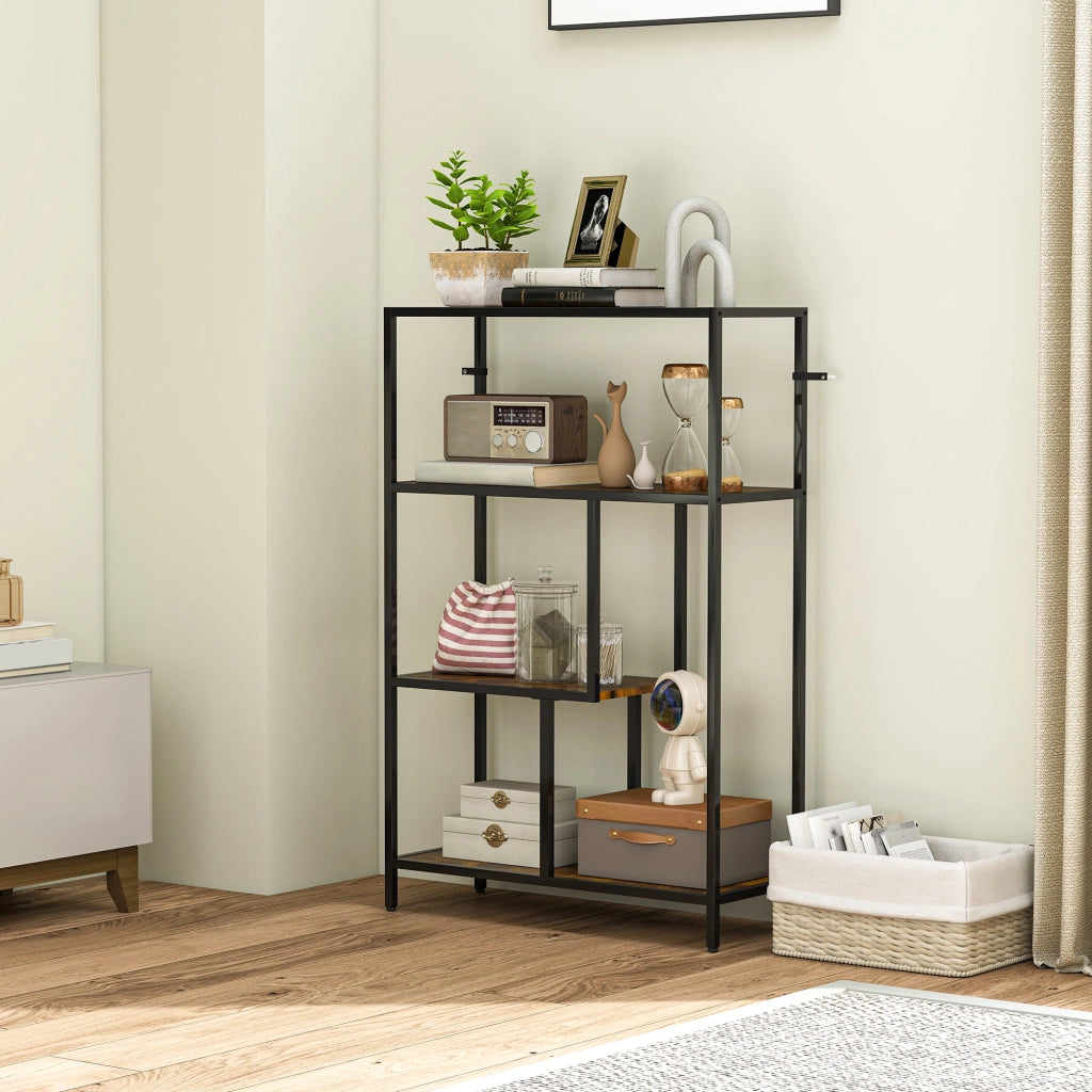 Libreria Industriale 4 Ripiani in Legno e Metallo ¨C zephmum ¨C 77x30x116 cm Marrone