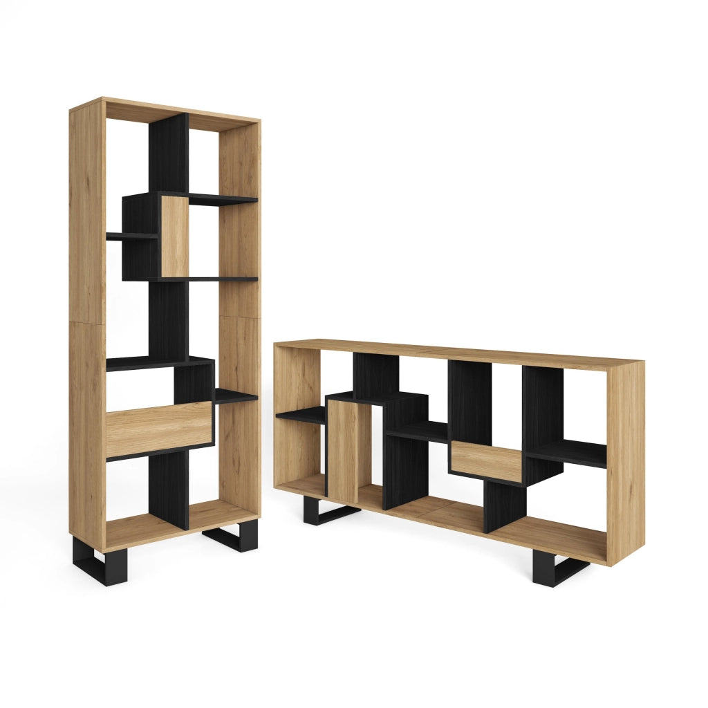 Libreria scaffale, 174x67x31, Design industriale, Rovere e nero RF4114