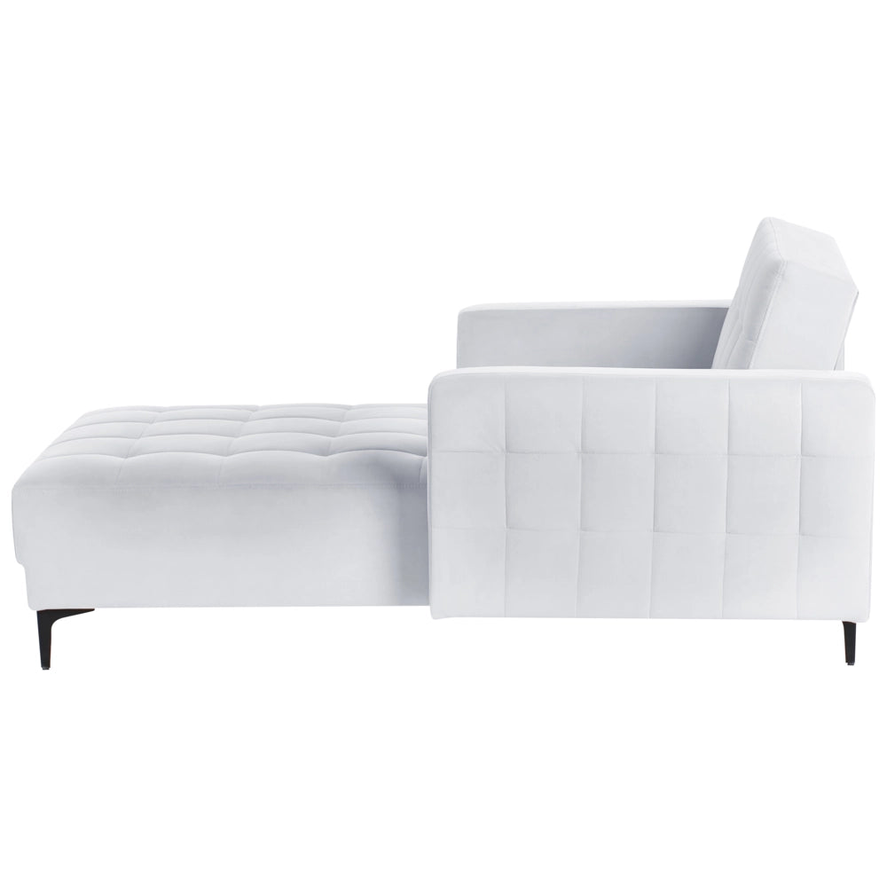 Chaise longue in tessuto trapuntato in velluto grigio chiaro Soggiorno moderno Divano reclinabile Gambe dorate Bracci a binario