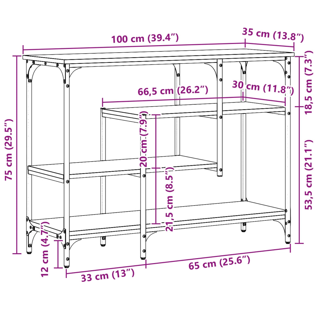 Tavolo Consolle Nero Quercia 100x35x75 cm Legno ingegnerizzato e Acciaio