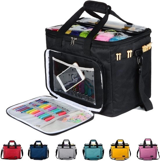 Borsa di stoccaggio per fili, larga per la conservazione dei fili per cucire, fili per intrecciare, set di aghi per cucire (fino a 14") (nero)