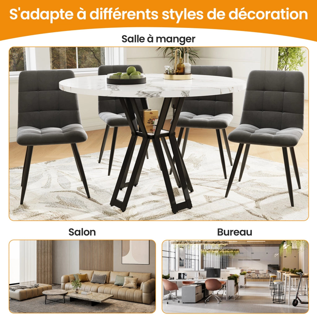 Tavolo da pranzo per 4 persone con piano in MDF effetto marmo e gambe in metallo, per soggiorno, nero, 100 × 100 × 76 cm