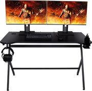 Tavolo da scrivania per gaming, 120 x 60,5 x 18 cm, contenitore per bicchieri e altoparlante per cuffie, nero