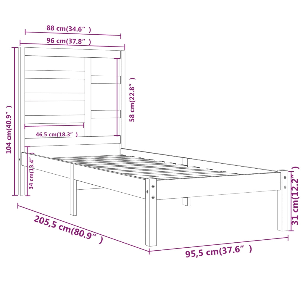Giroletto-Struttura Letto in Legno Massello 90x200 cm 918333
