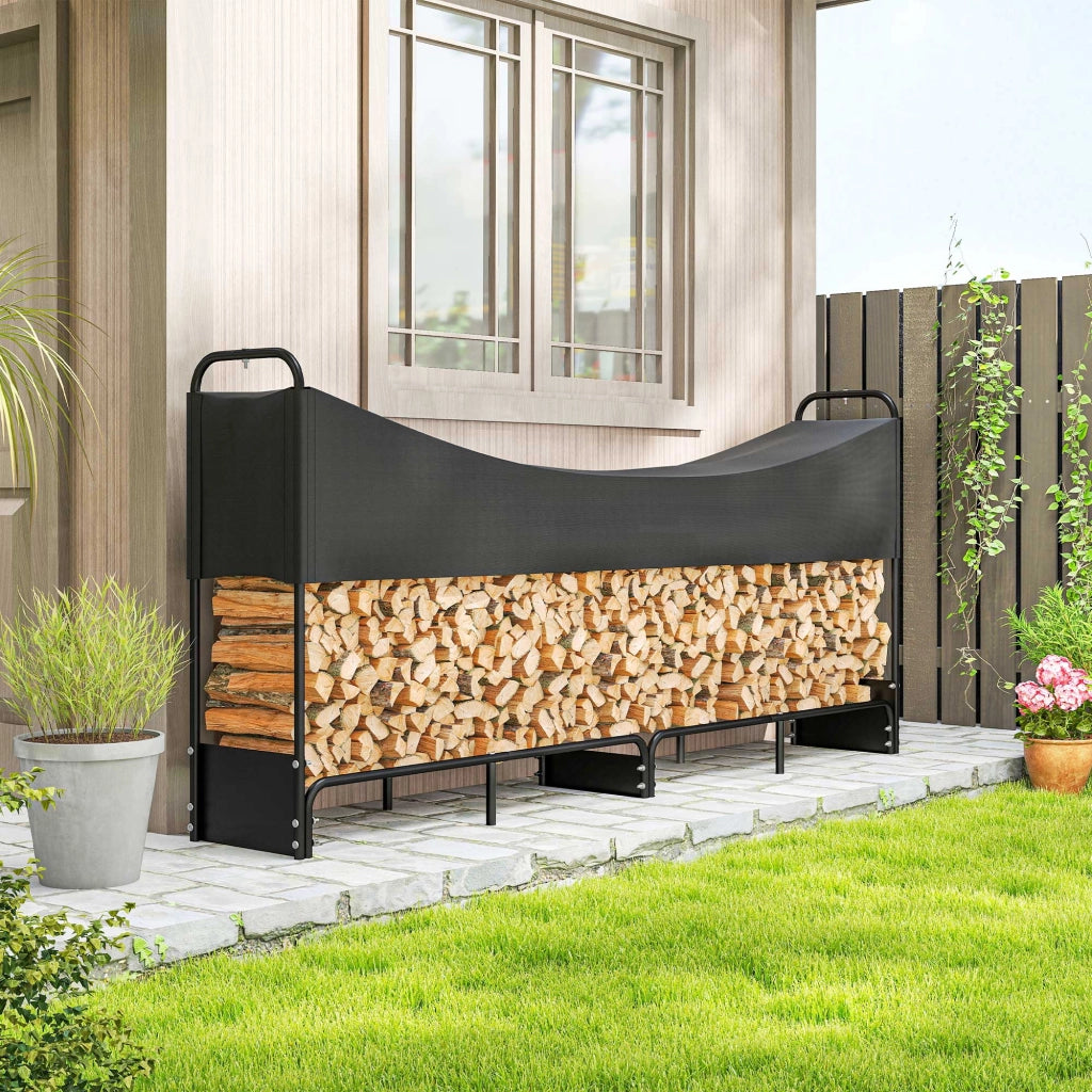 Ripostiglio Legna da Ardere per Esterno con Copertura ¨C Minimal ¨C Nero 260x38x118 cm