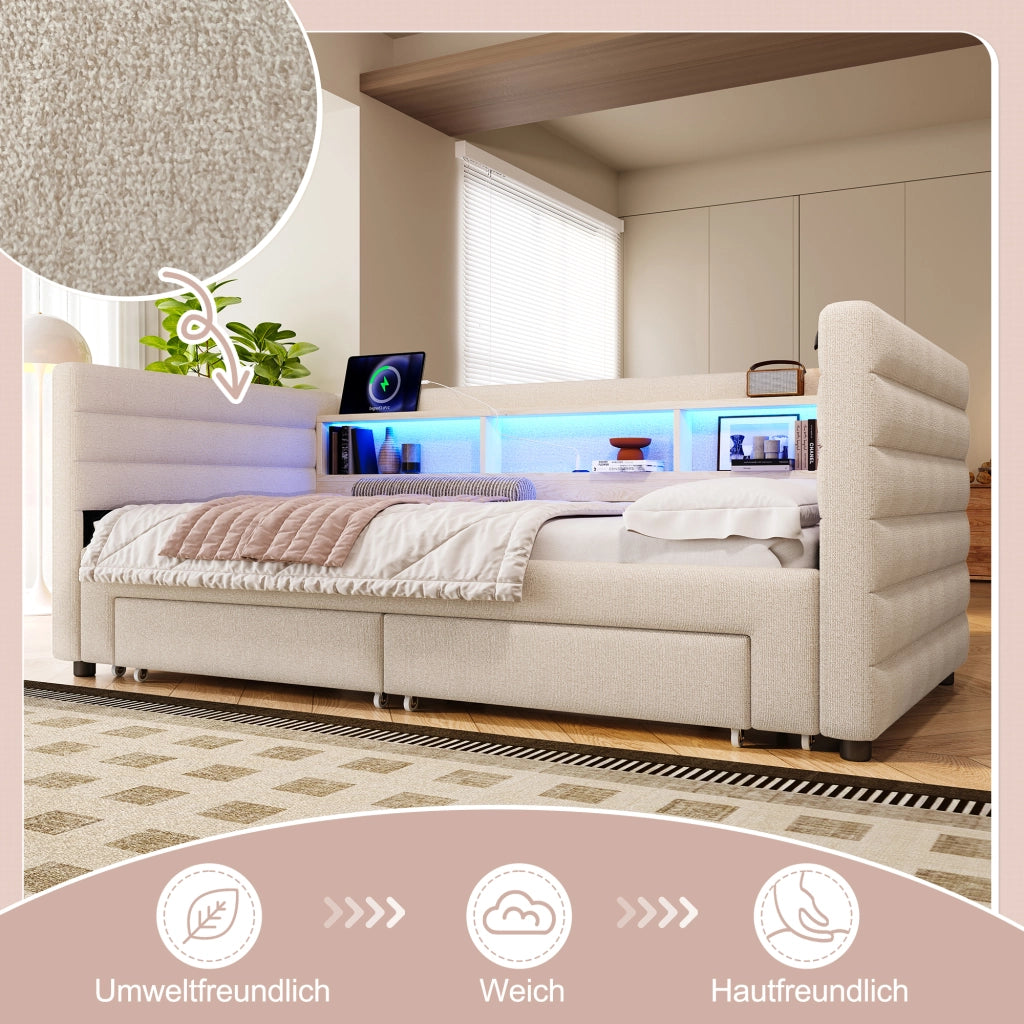 Tagesbett multifunzione velluto beige 90x190 cm