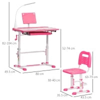 Set Scrivania per Bambini 6-12 Anni con Sedia Regolabile in Altezza, Cassetto, Luce e Piano Inclinabile, Rosa
