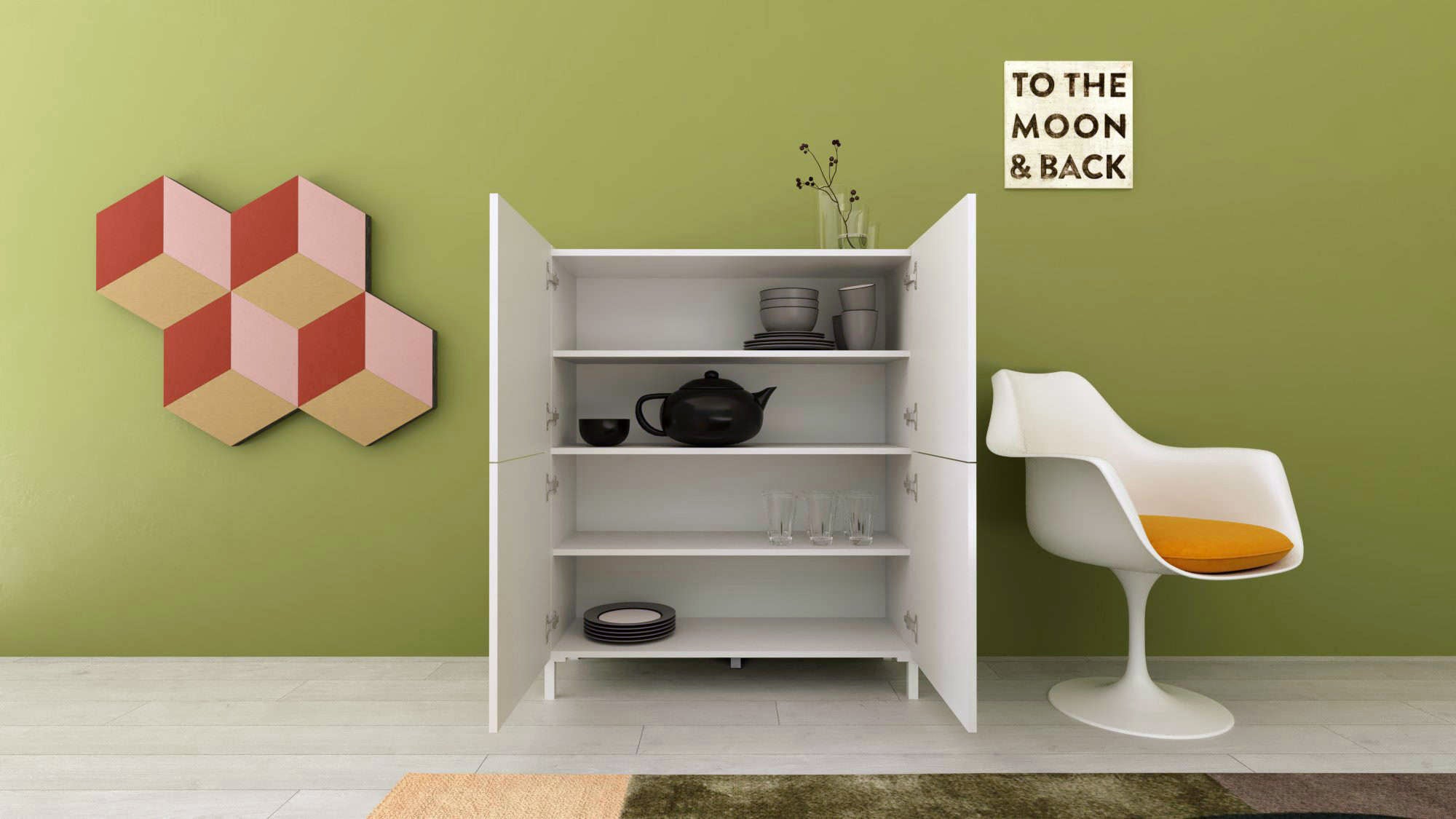 Credenza Alta 4 Ante 90x35x110 cm Solaria Bianco Lucido