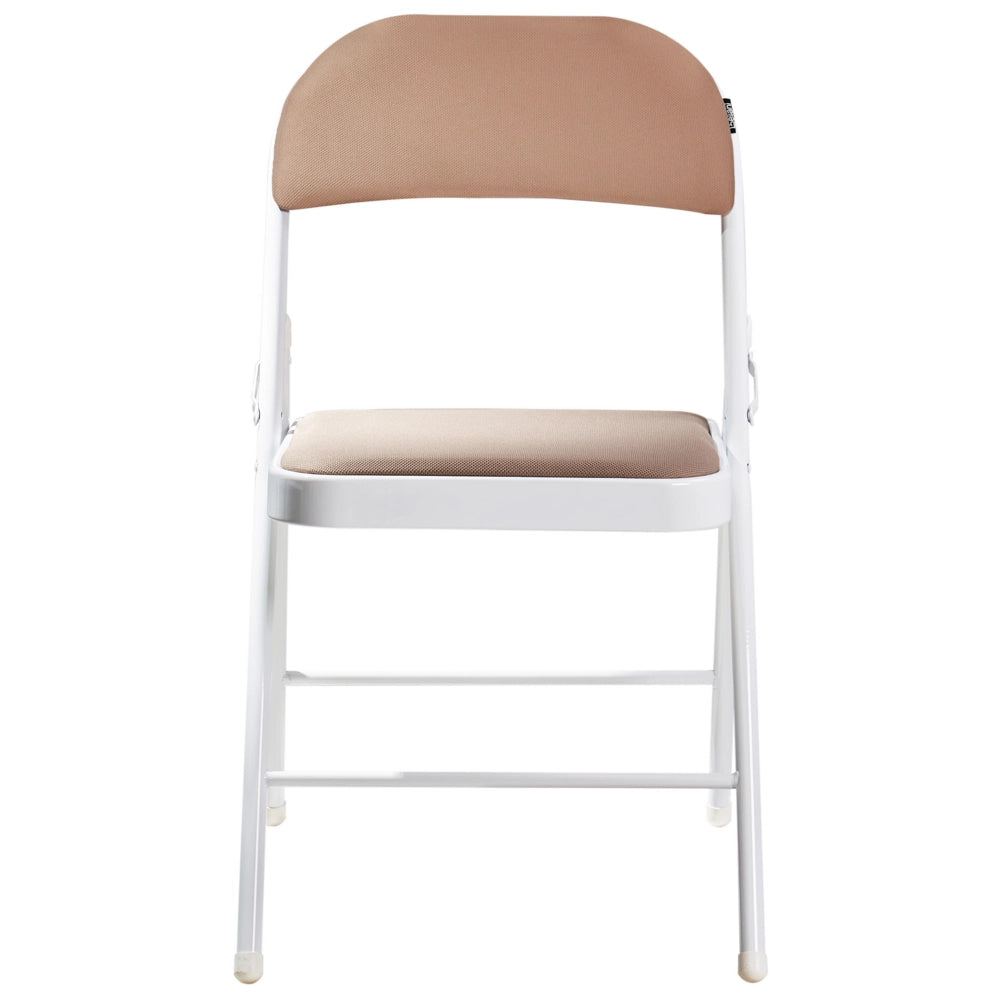 Set 4 Sedie Pieghevoli in Metallo beige e bianco sedile e schienale imbottiti