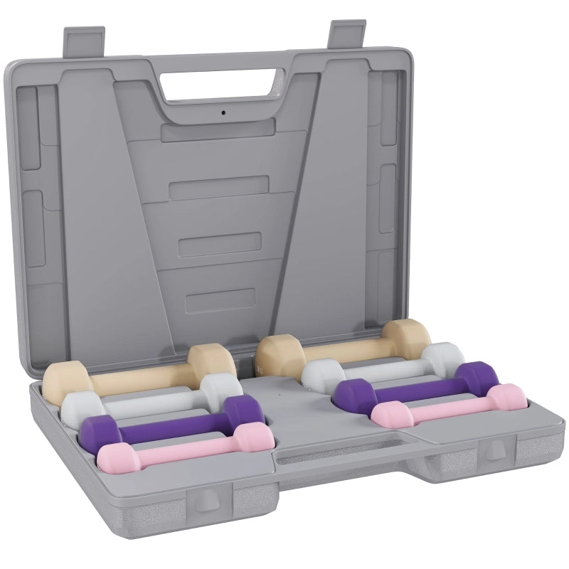 Set di manubri con valigetta, 4 coppie da 0,5 kg a 2 kg, in ferro rivestito, colore rosa/grigio