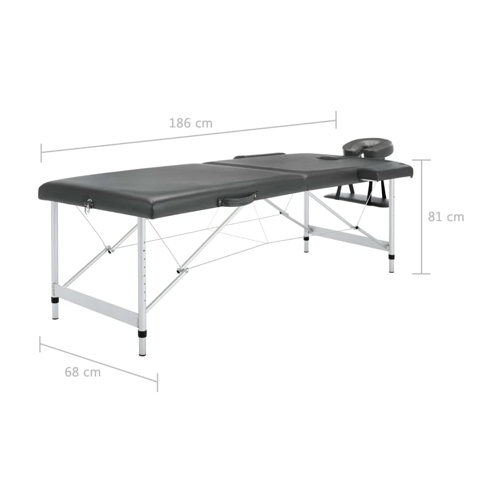 Lettino da massaggio a 2 sezioni con struttura in acciaio inox 186 x 68 cm antracite 02_0001797