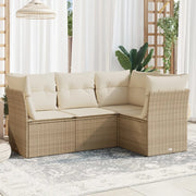 Set Divano da Giardino 4 pz con Cuscini-Sofa da Giardino-Divanetto da esterno Beige in Polyrattan 391140