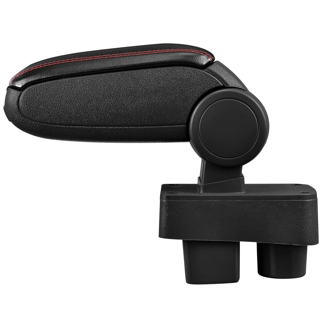[pro.tec] Bracciolo centrale - Poggiabraccio con vano portaoggetti - imbottito - in similpelle - nero con cucitura rossa - Skoda Roomster / Fabia II