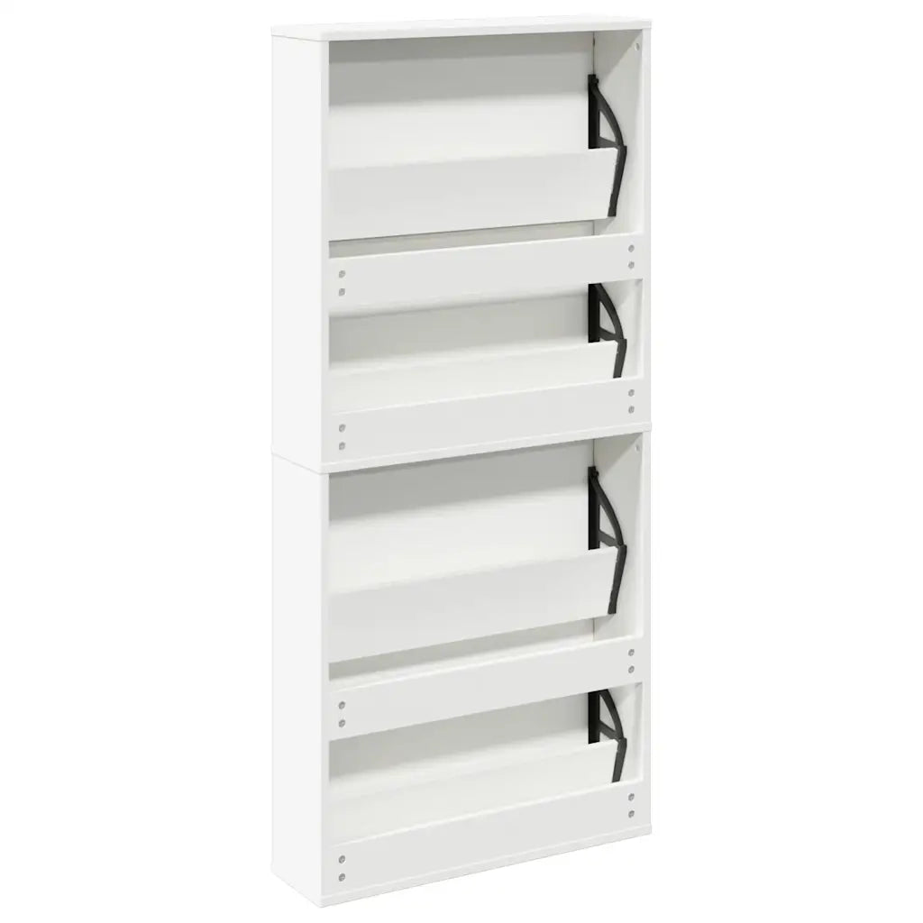 Scarpiera | Mobile per scarpe a 4 Strati con Specchio Bianca 63x17x134 cm