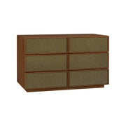 Cassettiera decorativa in legno e tessuto con 6 cassetti, noce