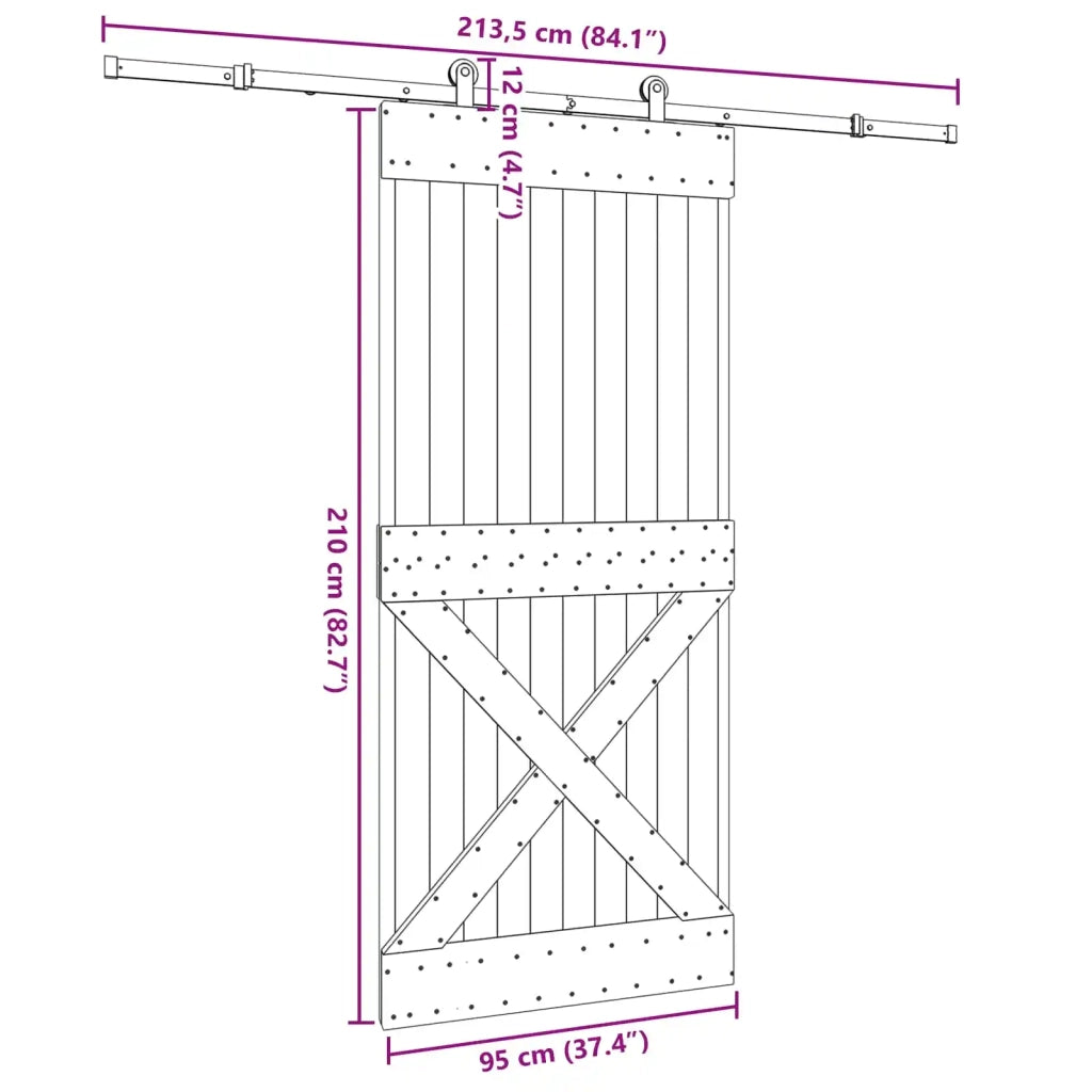 Porta scorrevole NARVIK Naturale e Nero 95 x 210 cm (213,5 cm)