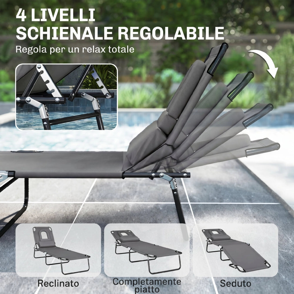 Lettino Pieghevole con Schienale Reclinabile Imbottito Grigio ¨C zephmum ¨C Tessuto