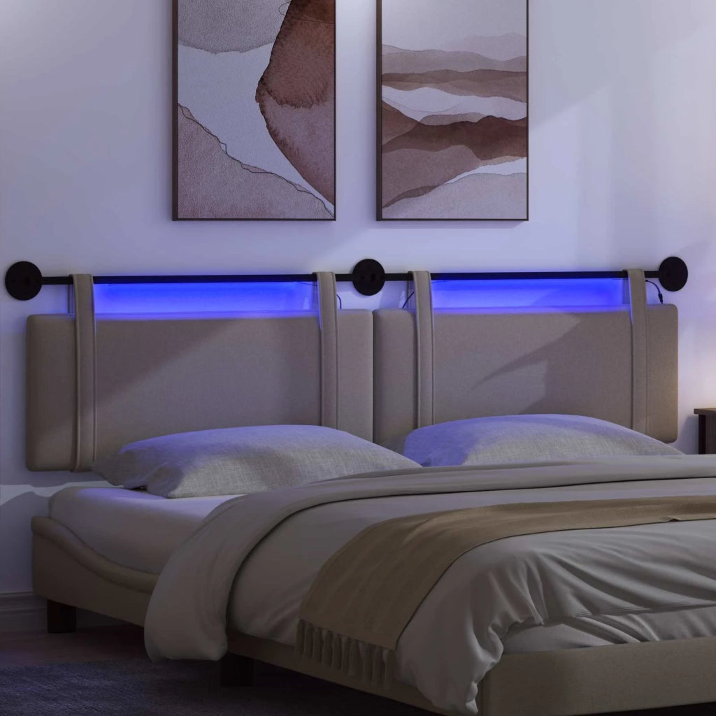 Testiera sospesa Con luce LED Tortora Tessuto