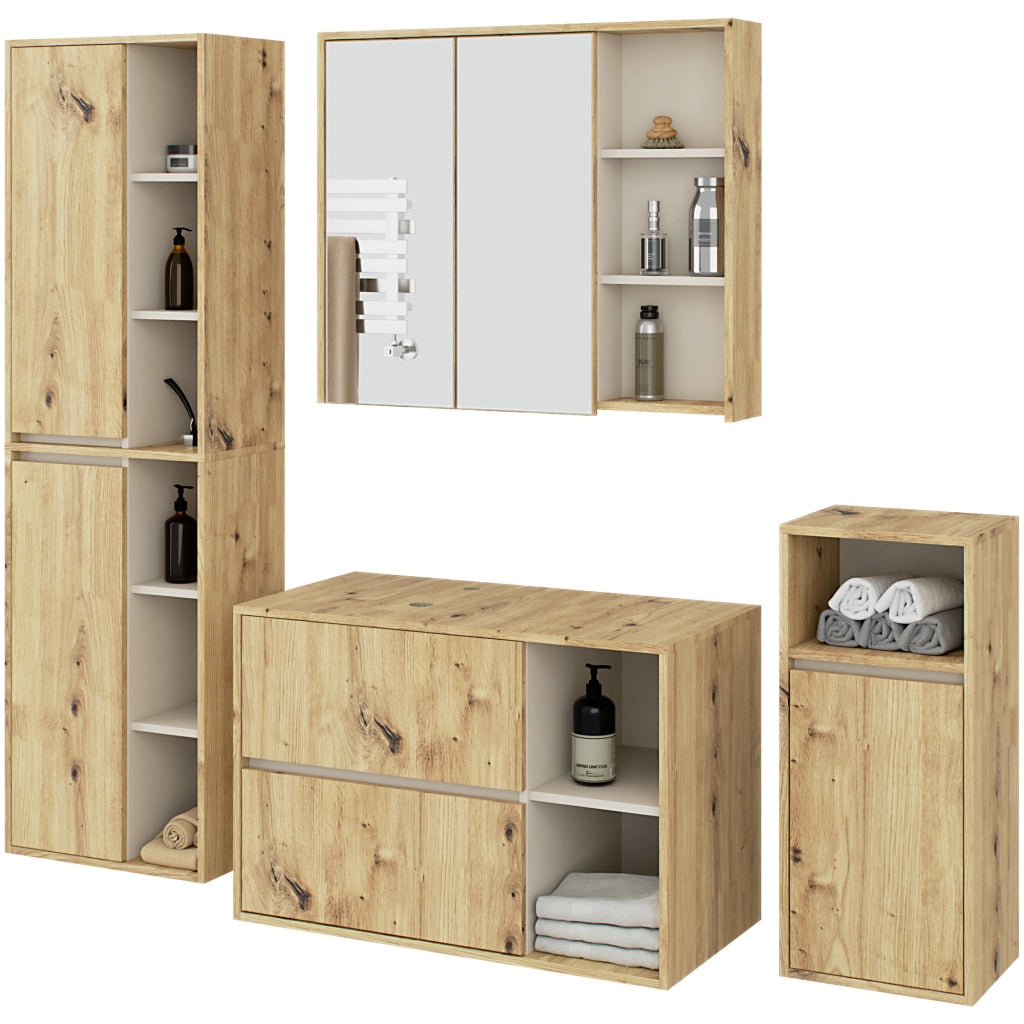 Set di mobili da bagno sospesi VAMI in Rovere Artisan con interno Kashmir con fori per lavabo da appoggio