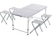 Set di tavolo da campeggio e 4 sgabelli pieghevoli - 125 x 60 cm - Bianco