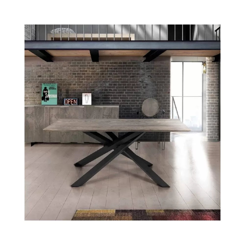 Tavolo big table fisso in rovere massello nodato finitura beton spessore 4 cm. misura l.160 p.90 h.75