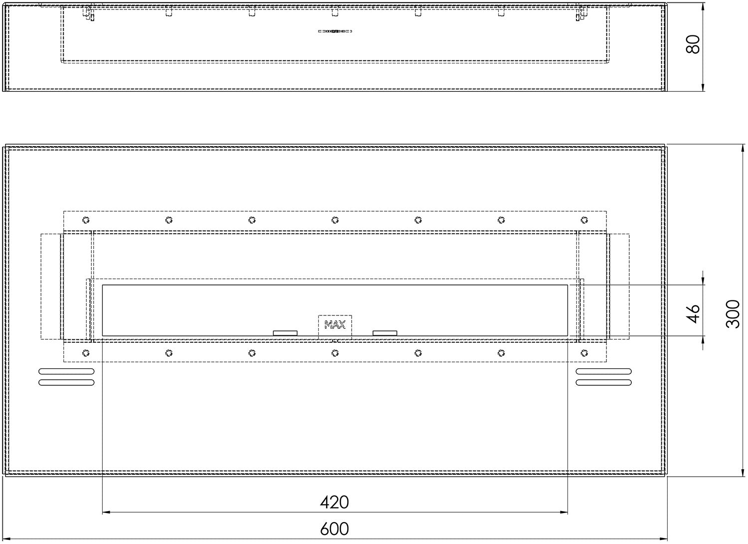 Bruciatore a Bioetanolo per Camini 60x8x30 cm 1L Simple Box 600 Nero