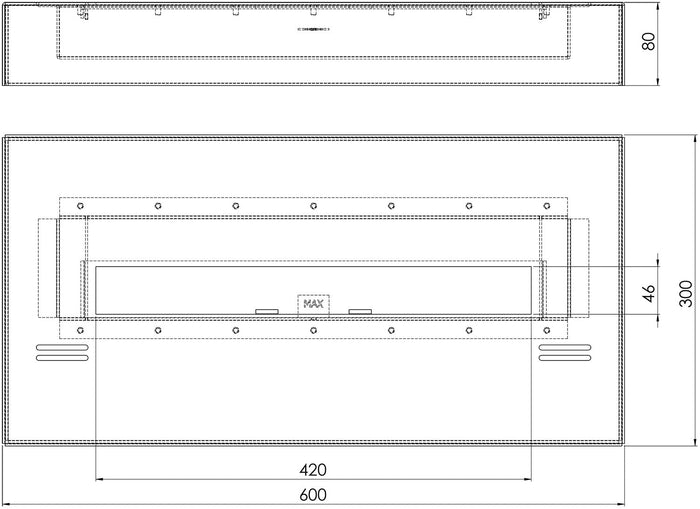 Bruciatore a Bioetanolo per Camini 60x8x30 cm 1L Simple Box 600 Nero