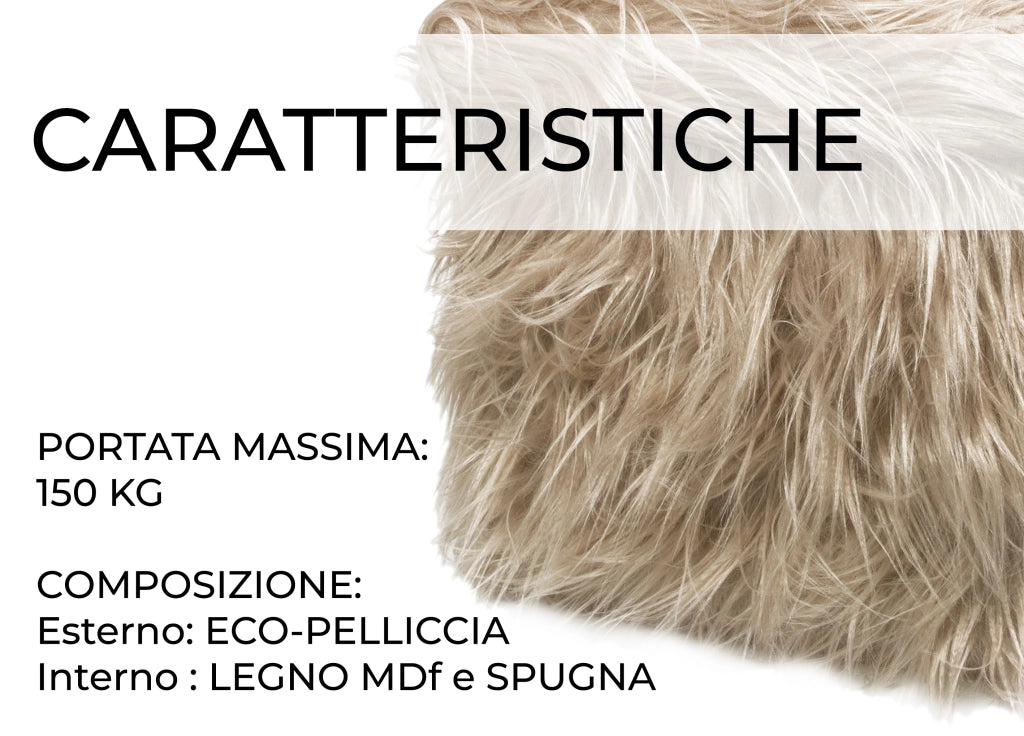 Pouf Contenitore Salotto/Camera Quadrato Con Pelo Modello Double Yeti In Tinta Unita - Pouf - Tortora