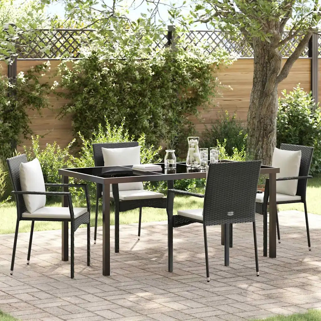 Set da Pranzo per Giardino con cuscino 5 pcs Nero polyrattan 3380074