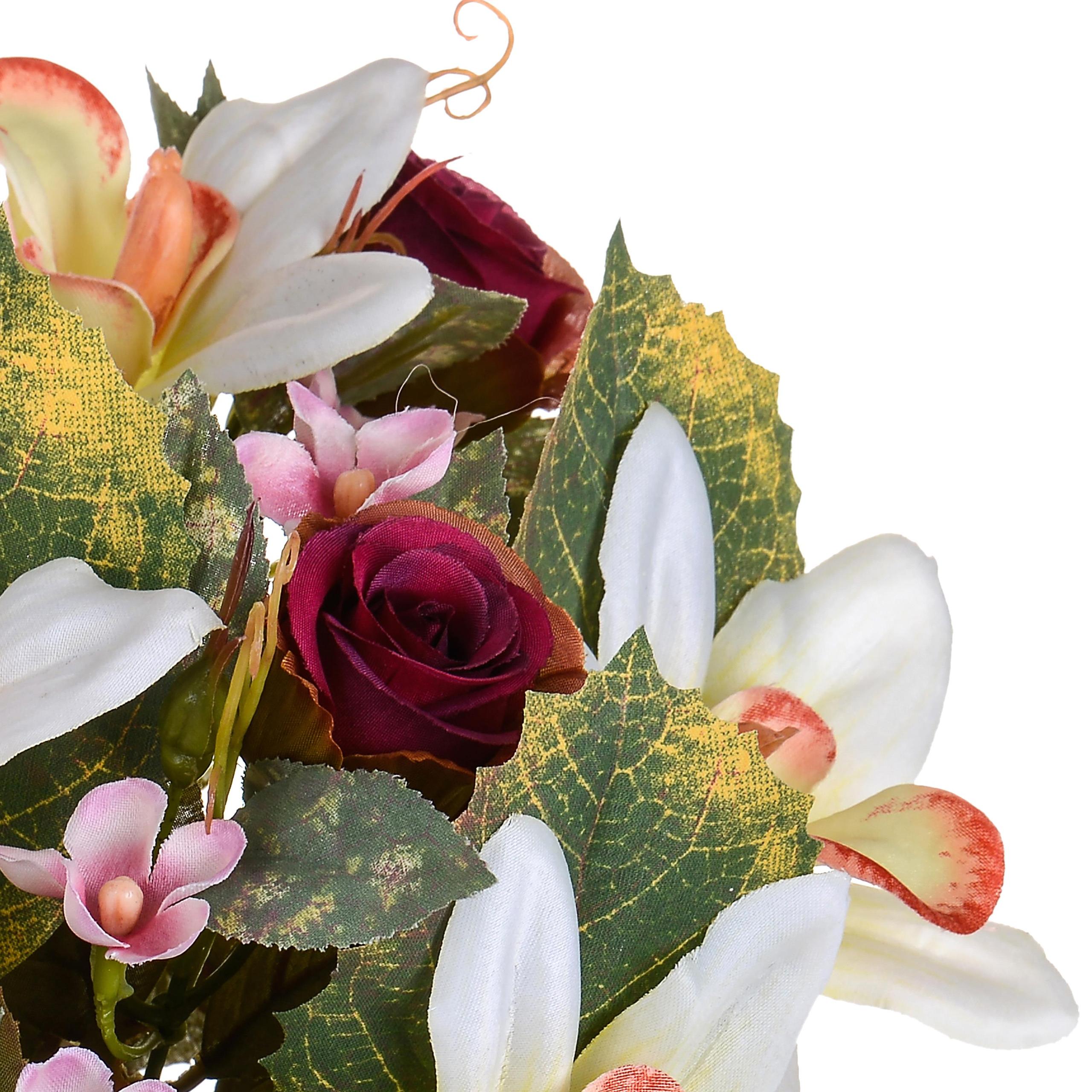 Set 2 Bouquet Artificiale di Orchidee e Rose Altezza 38 cm Marrone/Ciliegia/Bordeaux