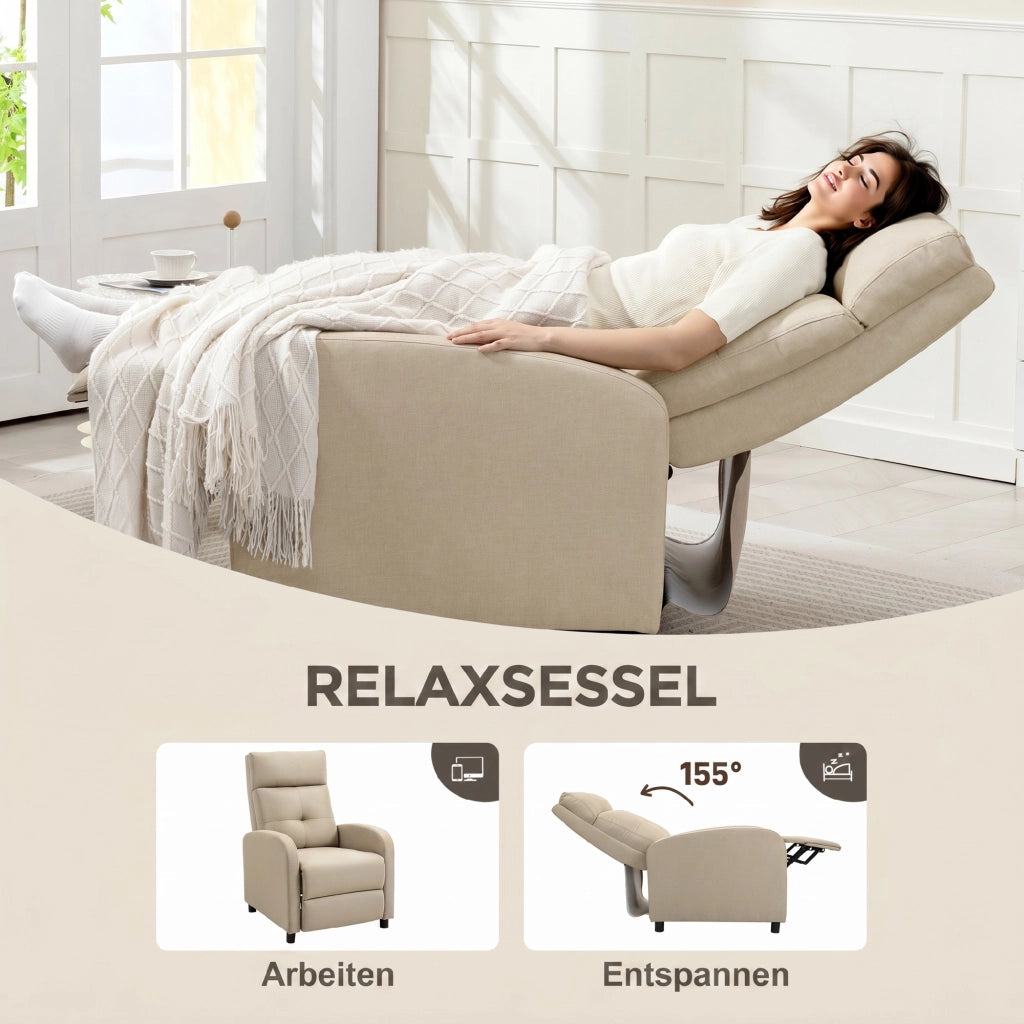 Poltrona relax reclinabile con poggiapiedi ¨C Xylo ¨C tessuto beige, portata 150 kg